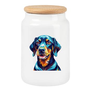 Black And Tan Coonhound Dog Breed Cartoon Kawaii - Cookie Jar with Wooden Lid - white - Front