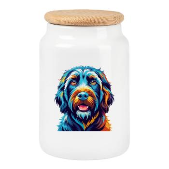 Schwarzer Russischer Terrier Hund Rasse Karikatur Kawaii - Keksdose mit Holzdeckel - Weiß - Vorne