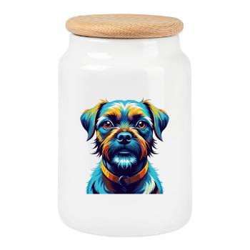 Border Terrier Chien Race Coloré Dessin Animé Kawaii - Boîte à biscuits avec couvercle en bois - blanc - Devant