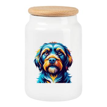 Brikett Griffon Vendeen Hunderasse Karikatur Kawaii - Keksdose mit Holzdeckel - Weiß - Vorne