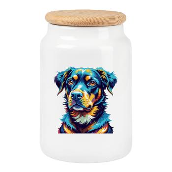 Black Tan Dog Breed Colorful Cartoon Kawaii - Cookie Jar with Wooden Lid - white - Front