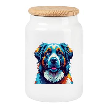 Central Asian Shepherd Dog Breed Cartoon Kawaii - Cookie Jar with Wooden Lid - white - Front