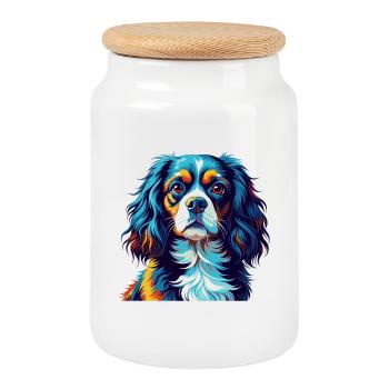Cavalier King Charles Spaniel Hunderasse Karikatur - Keksdose mit Holzdeckel - Weiß - Vorne