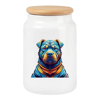 Chinesische Shar Pei Hunderasse Bunte Karikatur Kawaii - Keksdose mit Holzdeckel - Weiß - Vorne