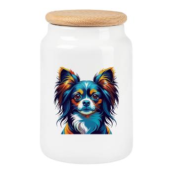Continental Toy Spaniel Dog Breed Cartoon Kawaii - Cookie Jar with Wooden Lid - white - Front