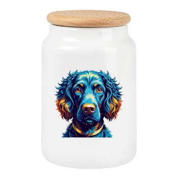 Retriever à poil bouclé race chien dessin animé Kawaii - Boîte à biscuits avec couvercle en bois - blanc - Devant