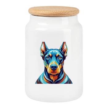 Dobermann Hunderasse Bunte Karikatur Kawaii - Keksdose mit Holzdeckel - Weiß - Vorne