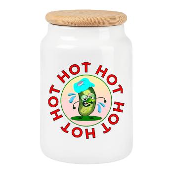Menopause, Hot Pickles Gherkins - Cookie Jar with Wooden Lid - white - Front
