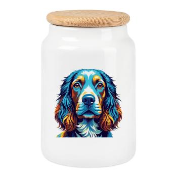 Cocker anglais Spaniel Chien Race Dessin animé Kawaii - Boîte à biscuits avec couvercle en bois - blanc - Devant