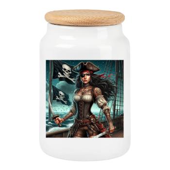 Femme pirate - Boîte à biscuits avec couvercle en bois - blanc - Devant