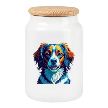 Nederlandse Kooikerhondje Dog Breed Cartoon Kawaii - Cookie Jar with Wooden Lid - white - Front