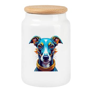 Englische Whippet Hunderasse Bunte Karikatur Kawaii - Keksdose mit Holzdeckel - Weiß - Vorne