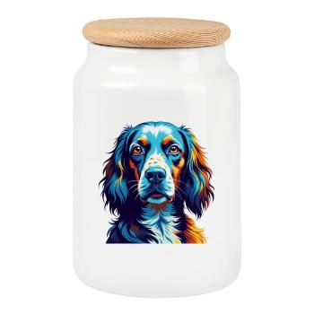 English Setter Dog Breed Colorful Cartoon Kawaii - Cookie Jar with Wooden Lid - white - Front