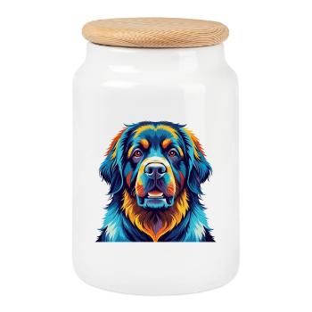 Terre-Neuve Chien Race Coloré Dessin animé Kawaii - Boîte à biscuits avec couvercle en bois - blanc - Devant