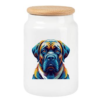 Mastiff anglais Chien Race Coloré Dessin animé Kawaii - Boîte à biscuits avec couvercle en bois - blanc - Devant