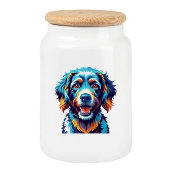 Frison Chien d’Eau Race Coloré Dessin Animé Kawaii - Boîte à biscuits avec couvercle en bois - blanc - Devant