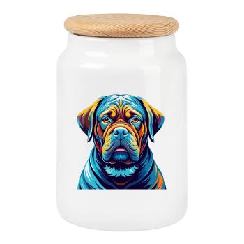 Français Bordeaux Mastiff Chien Race Dessin animé Kawaii - Boîte à biscuits avec couvercle en bois - blanc - Devant