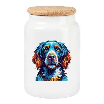 German Longhaired Pointer Dog Breed Cartoon Kawaii - Cookie Jar with Wooden Lid - white - Front
