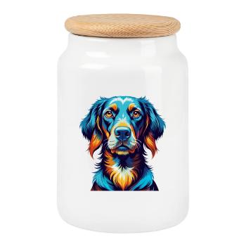 Frison Chien D’arrêt Race Coloré Dessin Animé Kawaii - Boîte à biscuits avec couvercle en bois - blanc - Devant