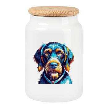 Deutsche Drahthaar Hund Rasse Karikatur Kawaii - Keksdose mit Holzdeckel - Weiß - Vorne
