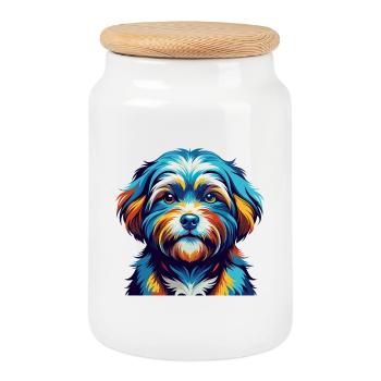 Malteser Shih Tzu Hunderasse Bunter Cartoon Kawaii - Keksdose mit Holzdeckel - Weiß - Vorne