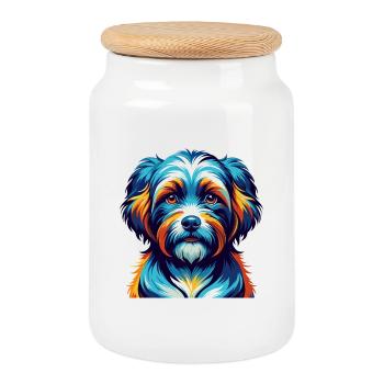 Race de chien havanais, dessin animé coloré, Kawaii - Boîte à biscuits avec couvercle en bois - blanc - Devant