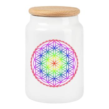 Flower of Life Regenbogen - Keksdose mit Holzdeckel - Weiß - Vorne