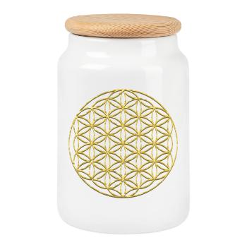 Flower of Life Gold | Blume des Lebens Gold - Keksdose mit Holzdeckel - Weiß - Vorne