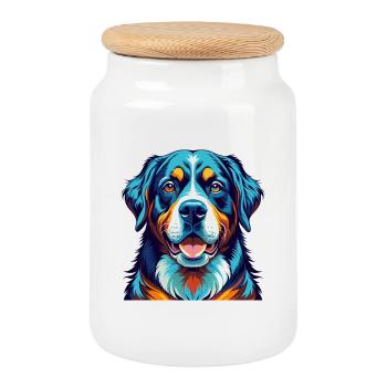 Grand Bouvier Suisse Race Dessin Animé Kawaii - Boîte à biscuits avec couvercle en bois - blanc - Devant