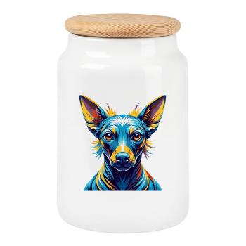 Inca sans poils chien race dessin animé coloré Kawaii - Boîte à biscuits avec couvercle en bois - blanc - Devant