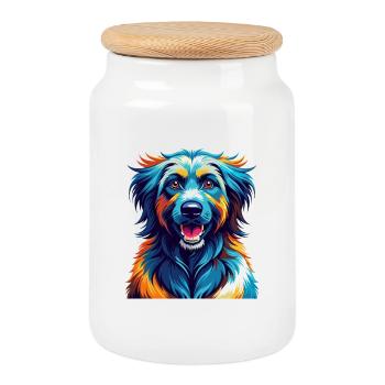 Kuchi Afghan Shepard Dog Breed Cartoon Kawaii - Cookie Jar with Wooden Lid - white - Front