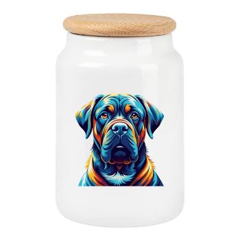 Mastiff Chien Race Coloré Dessin Animé Kawaii - Boîte à biscuits avec couvercle en bois - blanc - Devant