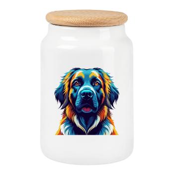 Leonberger race de chien coloré dessin animé Kawaii - Boîte à biscuits avec couvercle en bois - blanc - Devant