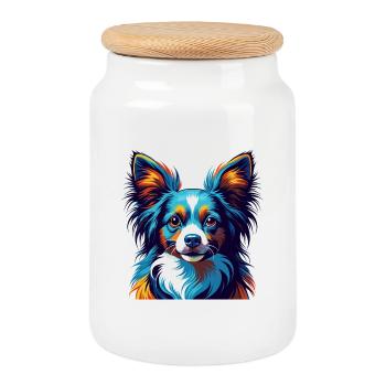 Papillon Hunderasse Bunte Karikatur Kawaii - Keksdose mit Holzdeckel - Weiß - Vorne
