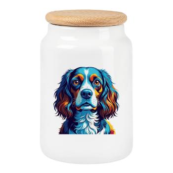 Pont Audemer Epagneul Chien Race Dessin Animé Kawaii - Boîte à biscuits avec couvercle en bois - blanc - Devant