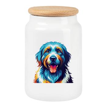 Chien de berger polonais Dessin animé Kawaii - Boîte à biscuits avec couvercle en bois - blanc - Devant
