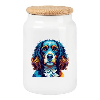 Épagneul russe Chien Race Coloré Dessin animé Kawaii - Boîte à biscuits avec couvercle en bois - blanc - Devant