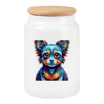 Russian Toy Dog Breed Colorful Cartoon Kawaii - Cookie Jar with Wooden Lid - white - Front