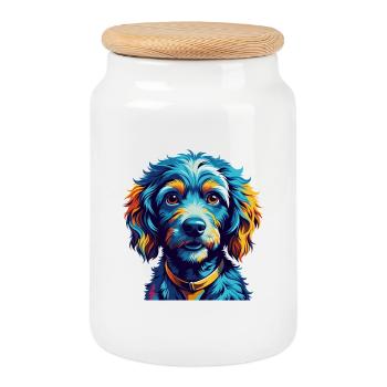 Poodle Dog Breed Colorful Cartoon Kawaii - Cookie Jar with Wooden Lid - white - Front