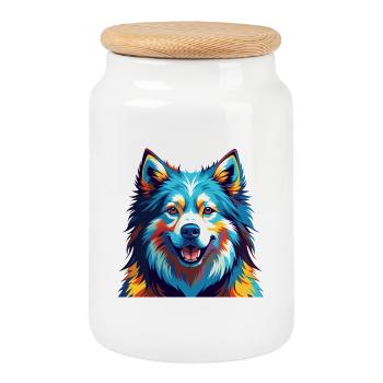 Samoyède Chien Race Coloré Dessin Animé Kawaii - Boîte à biscuits avec couvercle en bois - blanc - Devant