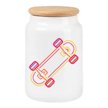Skateboard Cartoon Look - Keksdose mit Holzdeckel - Weiß - Vorne