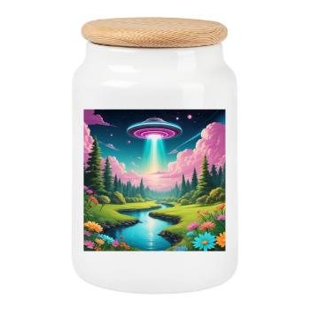 OVNI - Boîte à biscuits avec couvercle en bois - blanc - Devant