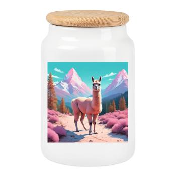 Llama in the mountains - Cookie Jar with Wooden Lid - white - Front
