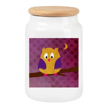 Owl Eagle Owl Poster Dots Forest Violet Kids - Cookie Jar with Wooden Lid - white - Front