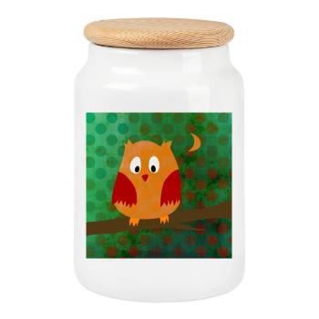 Eule Uhu Punkte Dots Wald Poster Muster Kinder - Keksdose mit Holzdeckel - Weiß - Vorne