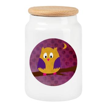 Owl Eagle Owl Dots Circle Woodland Purple Kids Animals - Cookie Jar with Wooden Lid - white - Front