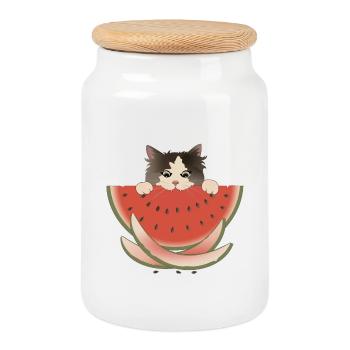 Délice de pastèque Chat - Boîte à biscuits avec couvercle en bois - blanc - Devant