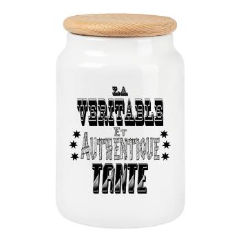 La Véritable et Authentique Tante - Boîte à biscuits avec couvercle en bois - blanc - Devant