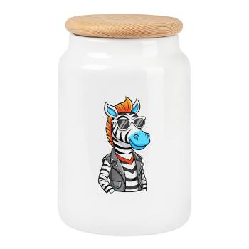 Zebra Lustige Cartoon Kawaii Jacke Sonnenbrille - Keksdose mit Holzdeckel - Weiß - Vorne