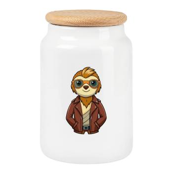 Faultier Lustige Cartoon Kawaii Jacke Sonnenbrille - Keksdose mit Holzdeckel - Weiß - Vorne
